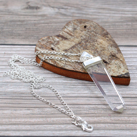 Gemstone Flat Pencil Pendant - Rock Quartz Crystal