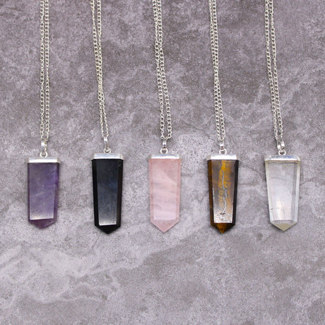 Gemstone Flat Pencil Pendant - Rock Quartz Crystal