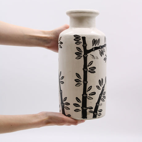 Bamboo Motif Vase – Natural Ceramic, Straight