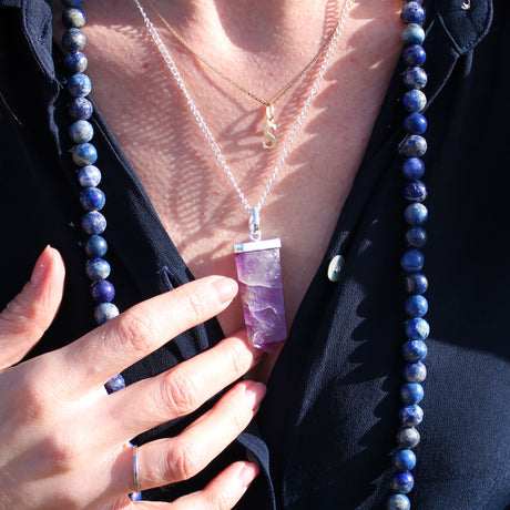 Gemstone Flat Pencil Pendant - Rock Quartz Crystal