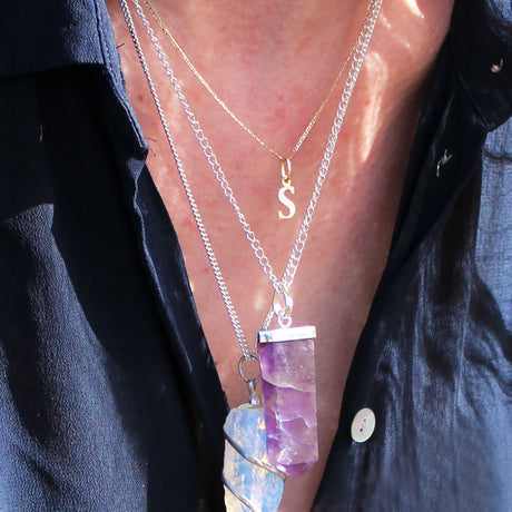 Gemstone Flat Pencil Pendant - Rock Quartz Crystal