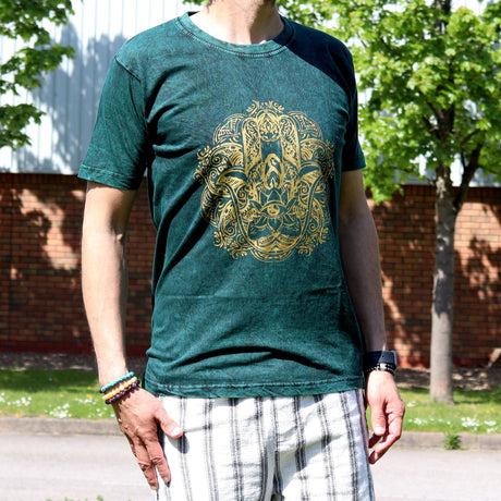 Medium Stone Washed T-Shirt - Hamsa - Green