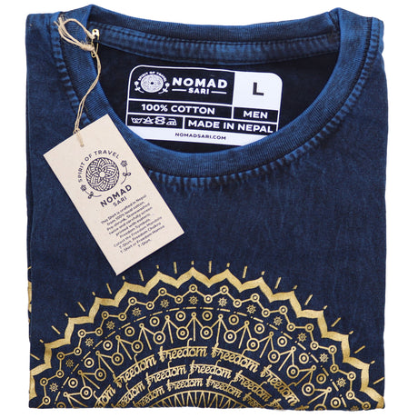 Stone-Washed T-Shirt – Mandala Print, Blue – Large