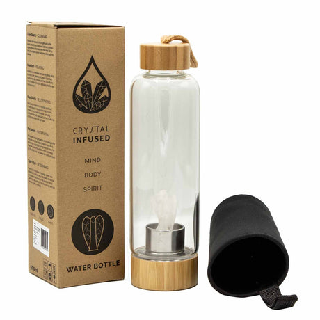 Crystal-Infused Glass Water Bottle – Clear Quartz Angel, 500ml