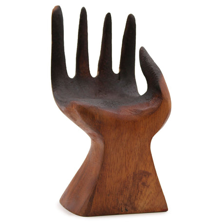 Carved Hand with Molten Glass Bowl - Artisan Wood Sculpture