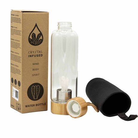 Crystal-Infused Glass Water Bottle – Clear Quartz Angel, 500ml