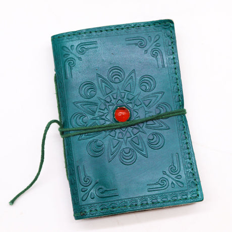 Leather Notebook – Gemstone Chakra Design, 9×13cm