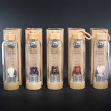 Crystal Infused Glass Water Bottle - Cleansing Clear Quartz