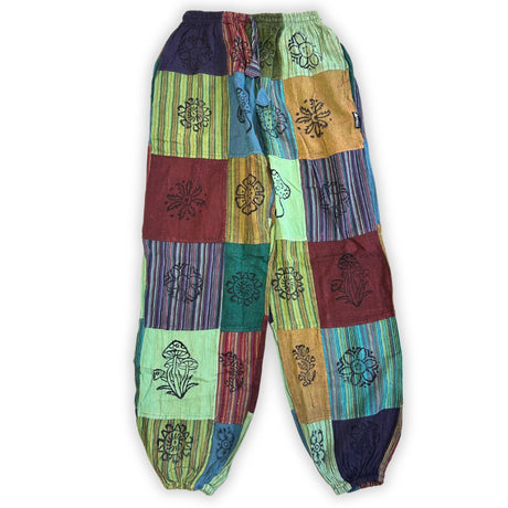 Nomad Sari Mushroom Pants – Block Print Green Tones, S/M