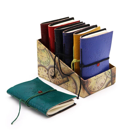 Leather Notebook – Gemstone Chakra Design, 9×13cm