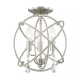 Cahill 12.625 In. 3-Light Brushed Nickel Convertible Mini Chandelier/Semi Flush with Crystals