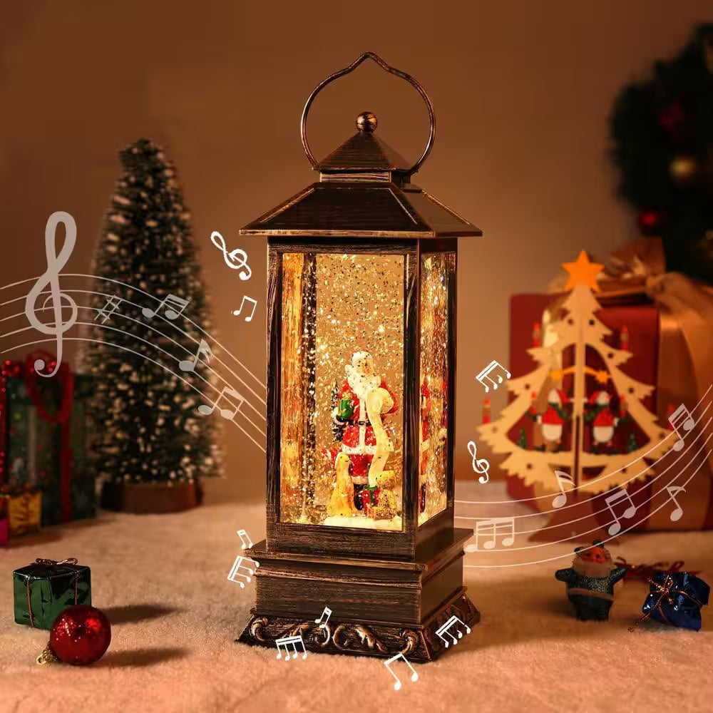 Christmas Lantern with 8 Pieces of Music Sparkling Santa Claus Crystal Keep Circling for Garden Decoration