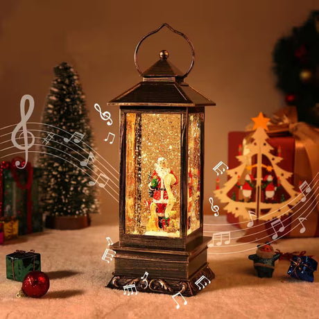 Christmas Lantern with 8 Pieces of Music Sparkling Santa Claus Crystal Keep Circling for Garden Decoration