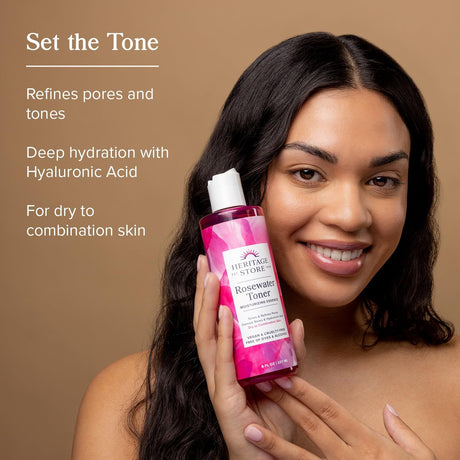 Rosewater Facial Toner with Hyaluronic Acid, Dry to Combination Skin Care, Hydrating Toner Refines Pores & Minimizes the Appearance of Fine Lines & Wrinkles, Alcohol Freeǂ, Vegan, 8Oz