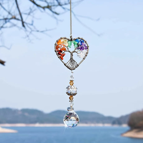 1Pc Suncatcher Ornament Hanging Glass Suncatcher on Window, Crystal Heart Rainbow Tree Hanging, Garden, Outdoor Decoration