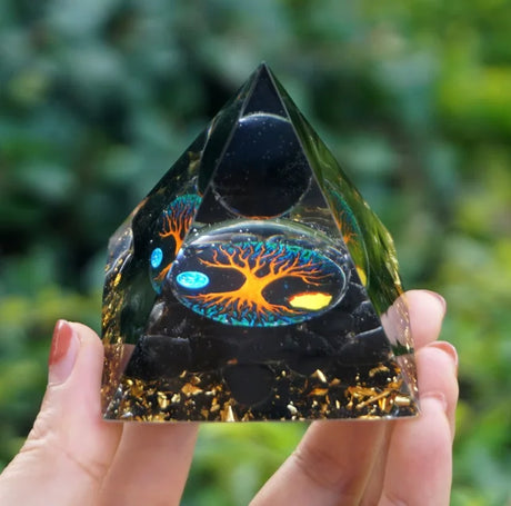 Tree of Life Orgonite Pyramide Amethyst Obsidian Stone Pyramid Crystal Healing Reiki Energy Orgone Collection