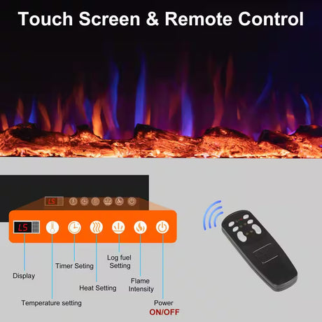 36 In. Electric Fireplace Insert with Remote and Log Crystal, Black