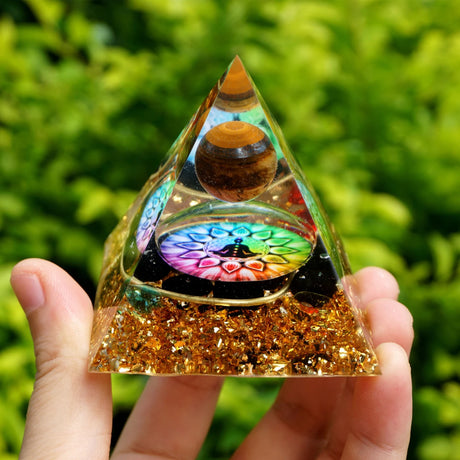 Tree of Life Orgonite Pyramide Amethyst Obsidian Stone Pyramid Crystal Healing Reiki Energy Orgone Collection