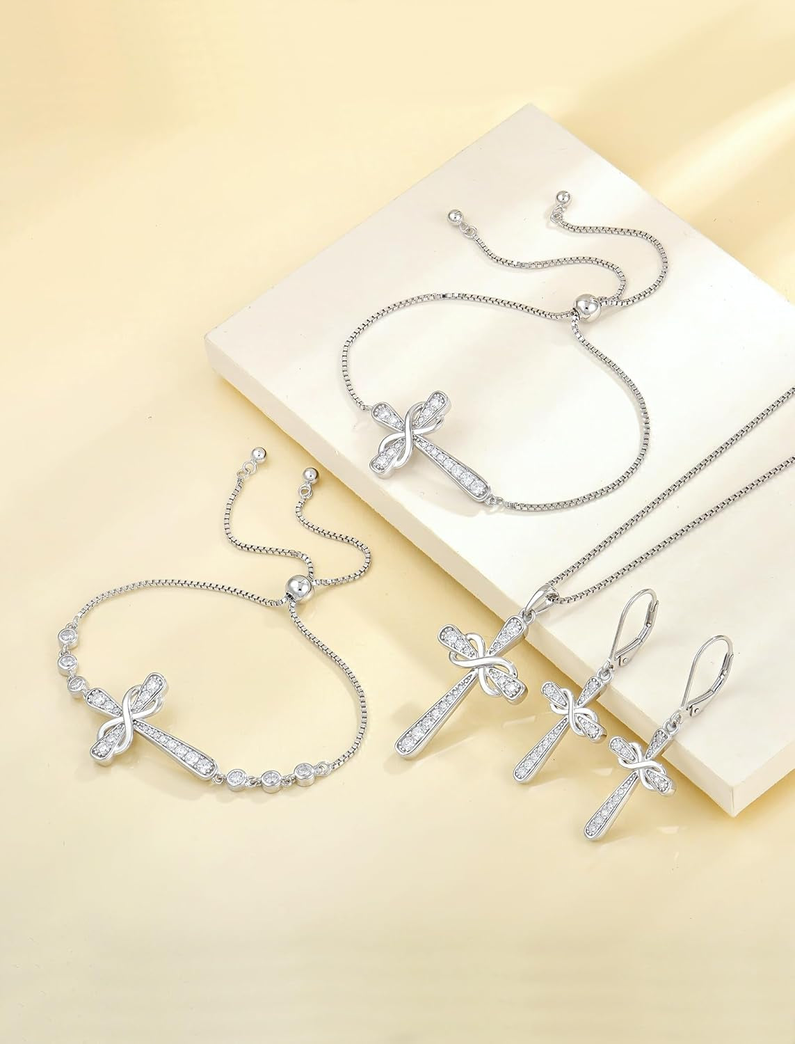 925 Sterling Silver Cross Necklace for Women Halo Infinity Pendant Cubic Zirconia Jewelry for Mom