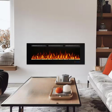 36 In. Electric Fireplace Insert with Remote and Log Crystal, Black