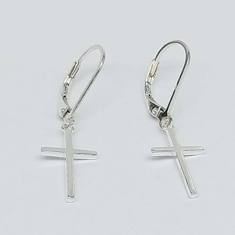 Sterling Silver Cross Earrings: 925 Silver Leverback
