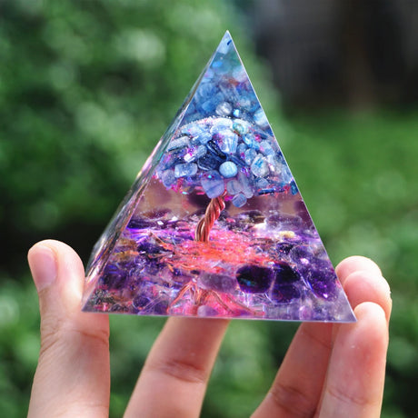 Tree of Life Orgonite Pyramide Amethyst Obsidian Stone Pyramid Crystal Healing Reiki Energy Orgone Collection