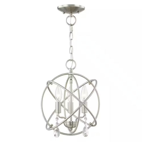 Cahill 12.625 In. 3-Light Brushed Nickel Convertible Mini Chandelier/Semi Flush with Crystals
