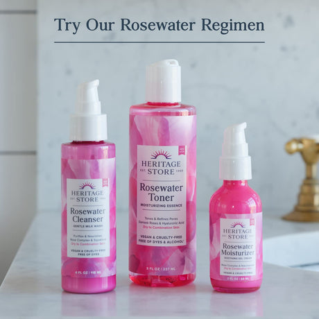 Rosewater Facial Toner with Hyaluronic Acid, Dry to Combination Skin Care, Hydrating Toner Refines Pores & Minimizes the Appearance of Fine Lines & Wrinkles, Alcohol Freeǂ, Vegan, 8Oz
