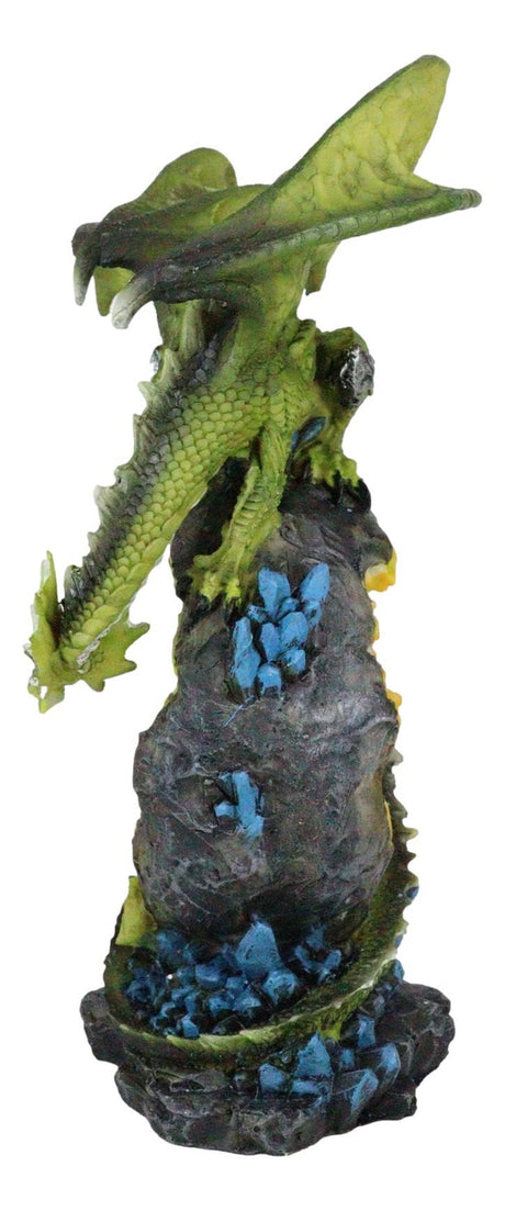 Green Dragon Guarding Faux Geode Crystal Arch Rock with Rainbow Icicle Figurine