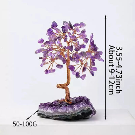 Amethyst Healing Crystals Stones Tree Wire Wrapped on Natural Crystals Gravel with Base Home Desk Living Room Stone Decoration