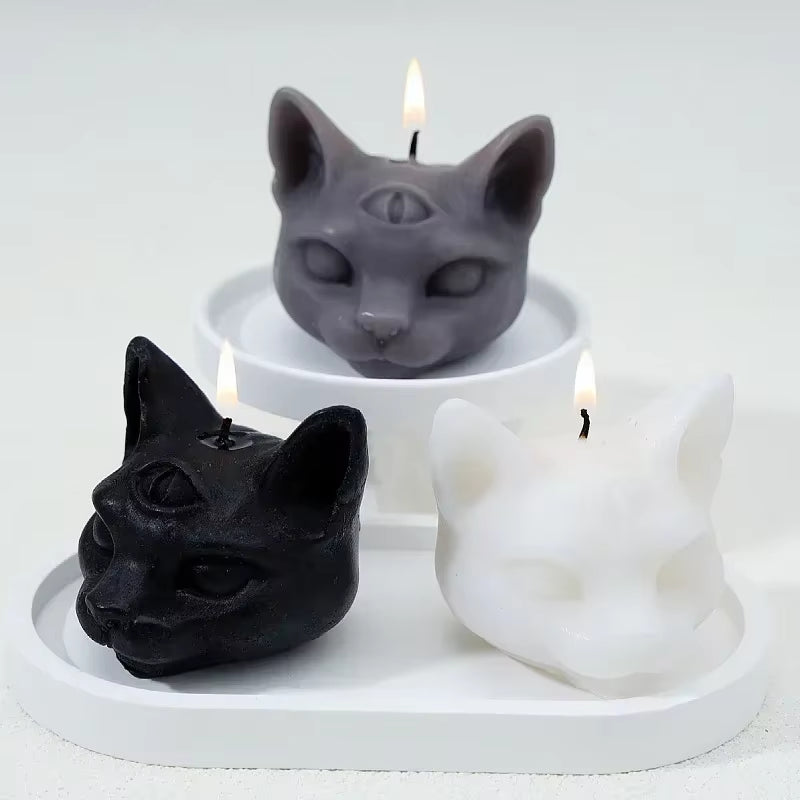 Three-Eyed Cat Candle – Gothic Scented Soy Wax – view 2