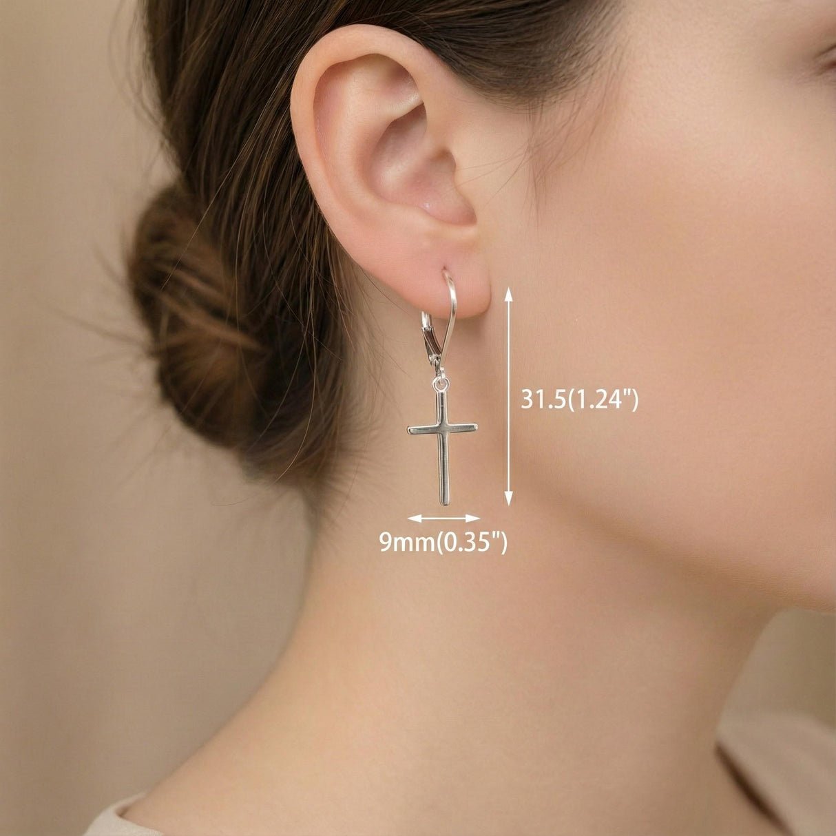 Sterling Silver Cross Earrings: 925 Silver Leverback