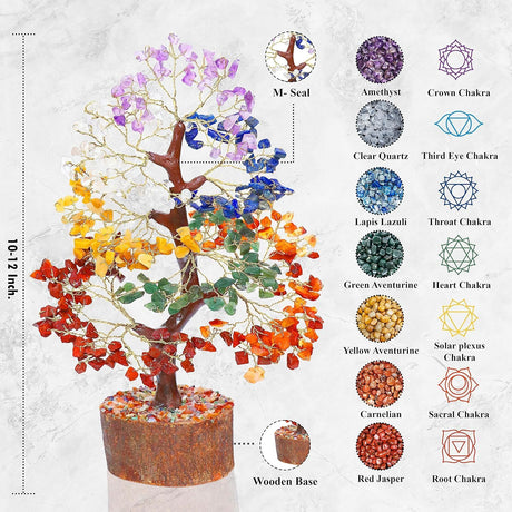 ® 7 Chakra Crystal Tree of Life, Healing Crystals Tree 10-12 Inch, Birthday Gift for Women, Feng Shui, Money Trees, Positive Energy, Good Luck, Home Office Decor, Spiritual Gifts for Women