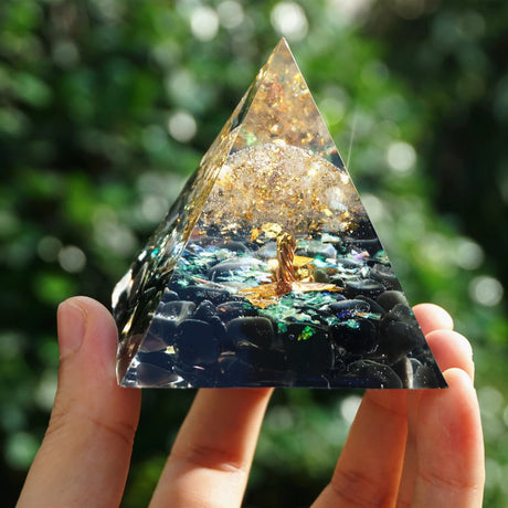 Tree of Life Orgonite Pyramide Amethyst Obsidian Stone Pyramid Crystal Healing Reiki Energy Orgone Collection