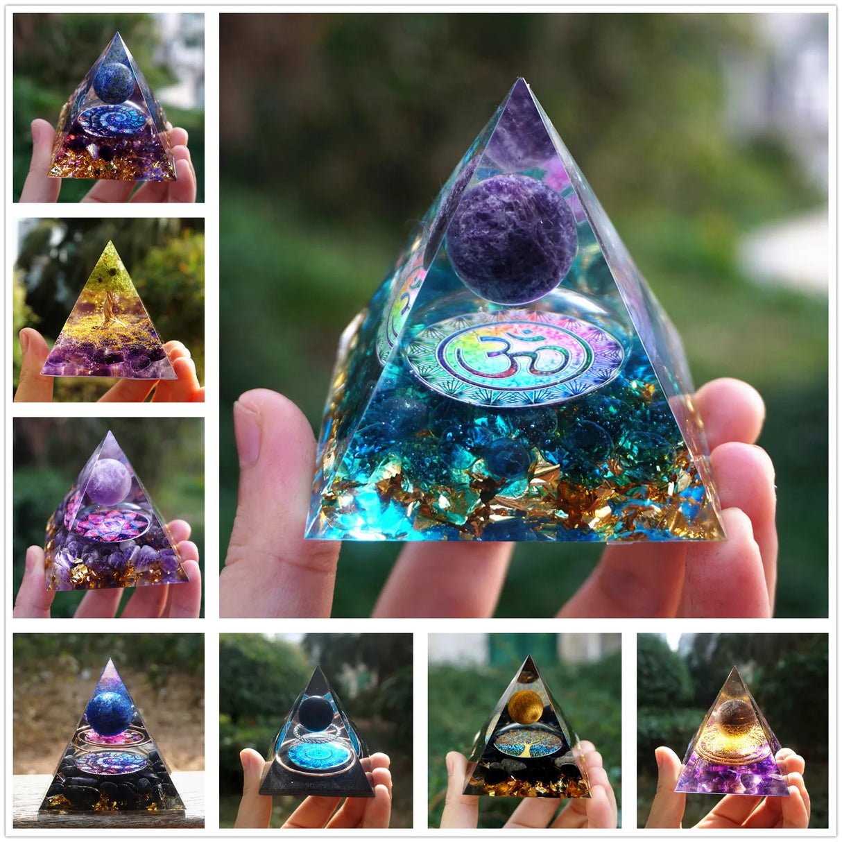 Tree of Life Orgonite Pyramide Amethyst Obsidian Stone Pyramid Crystal Healing Reiki Energy Orgone Collection