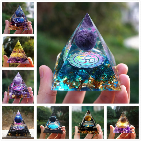 Tree of Life Orgonite Pyramide Amethyst Obsidian Stone Pyramid Crystal Healing Reiki Energy Orgone Collection