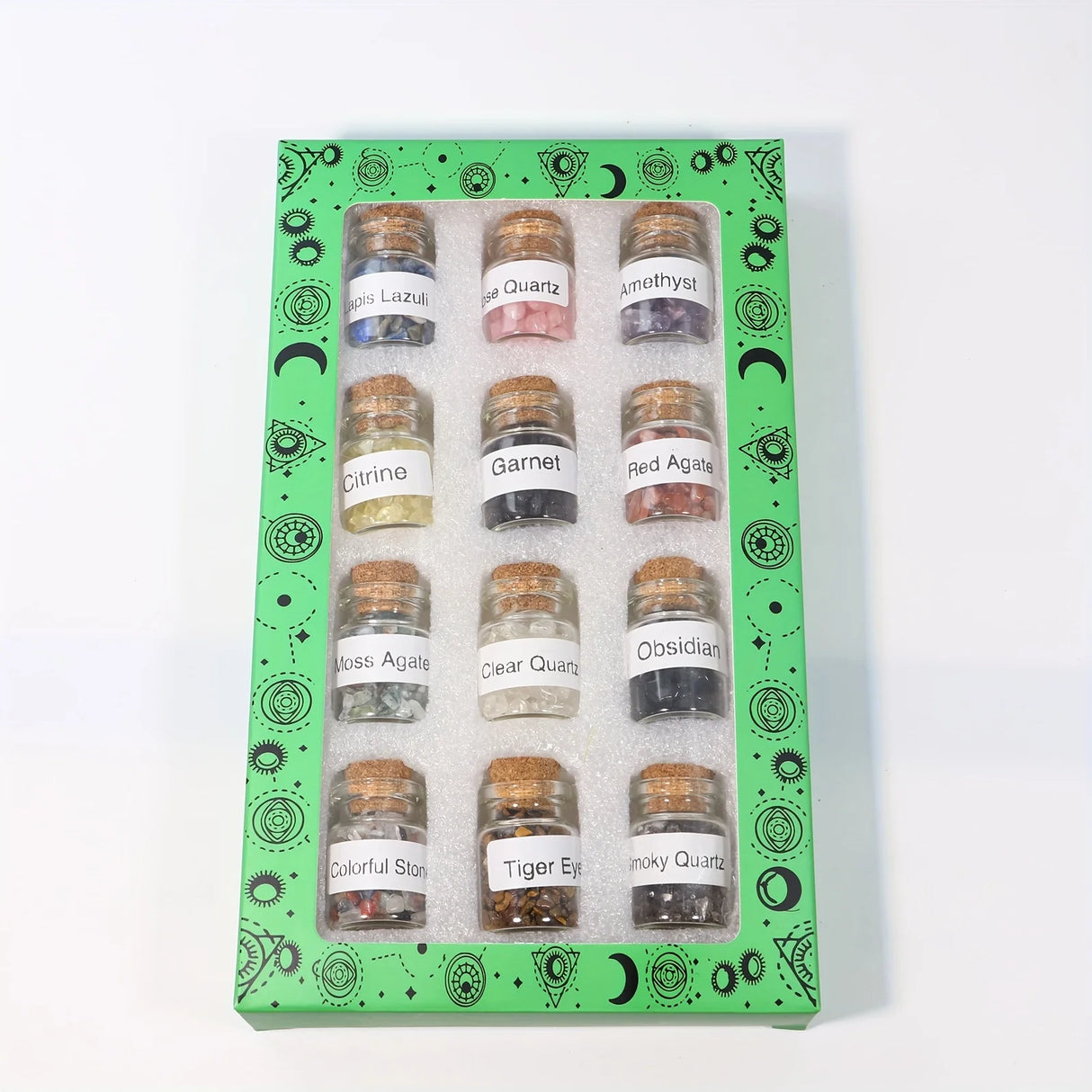 12Pcs Crystal Gemstone Chip Bottle,Mini Crystals,Spell Jars,Real Crystals for Witchcraft Supplies,Witchcraft Healing Crystals