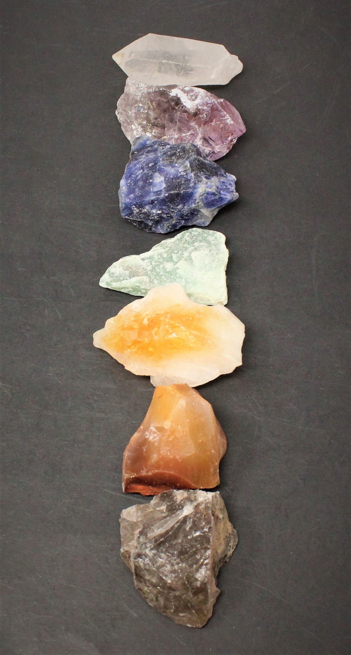 LARGE 7 Chakra Rough Stone Set - Seven Raw Stones, Selenite Stick & Directions (Chakra Gifts)