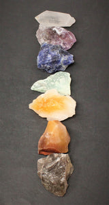 LARGE 7 Chakra Rough Stone Set - Seven Raw Stones, Selenite Stick & Directions (Chakra Gifts)