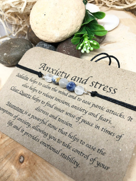 Anxiety Relief Crystal Bracelet, Sodalite, Quartz, Moonstone