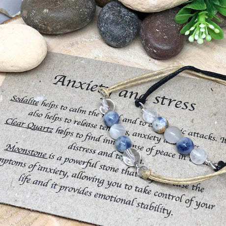 Anxiety Relief Crystal Bracelet, Sodalite, Quartz, Moonstone