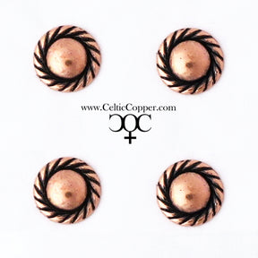 Copper rope-edge stud earrings, two pairs
