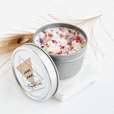 AQUARIUS Candle for Aquarius Gift Zodiac Candle with Dried Flower Candle Aquarius Crystals Astrology Candle Trendy Candle Herbal