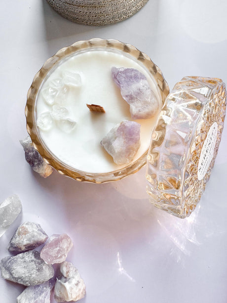 Crystal Intention Candles | Healing Crystal Candles | Manifestation Candles | Aromatherapy Soy Candles | Crystal Infused Candles | Crystals