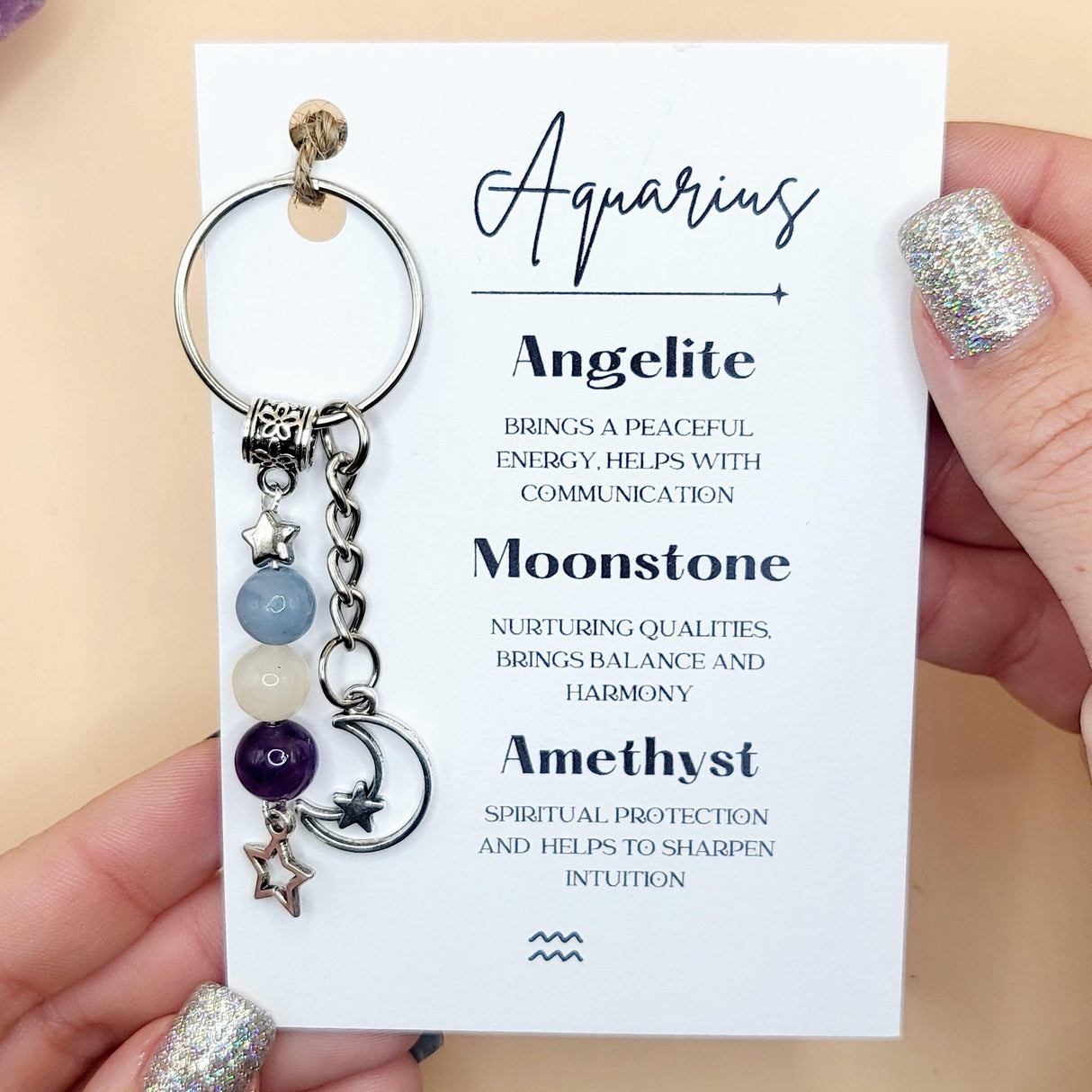 Aquarius Zodiac Crystal Gift Box, Gemstones, Smudge Kit & Keyring