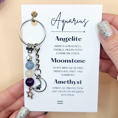 Aquarius Zodiac Crystal Gift Box, Gemstones, Smudge Kit & Keyring
